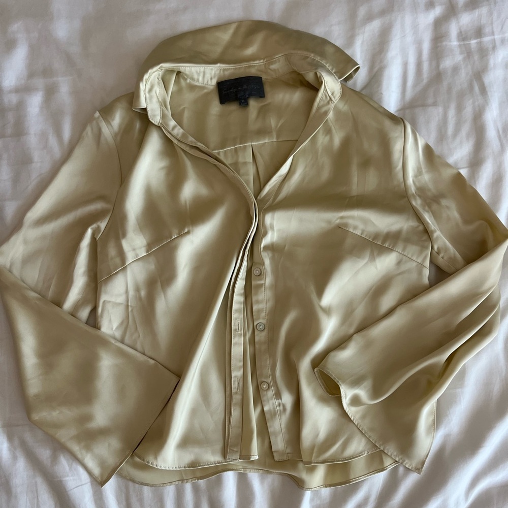 NWOT Sunday in Brooklyn (anthropologie) cream and gold satin button up shirt